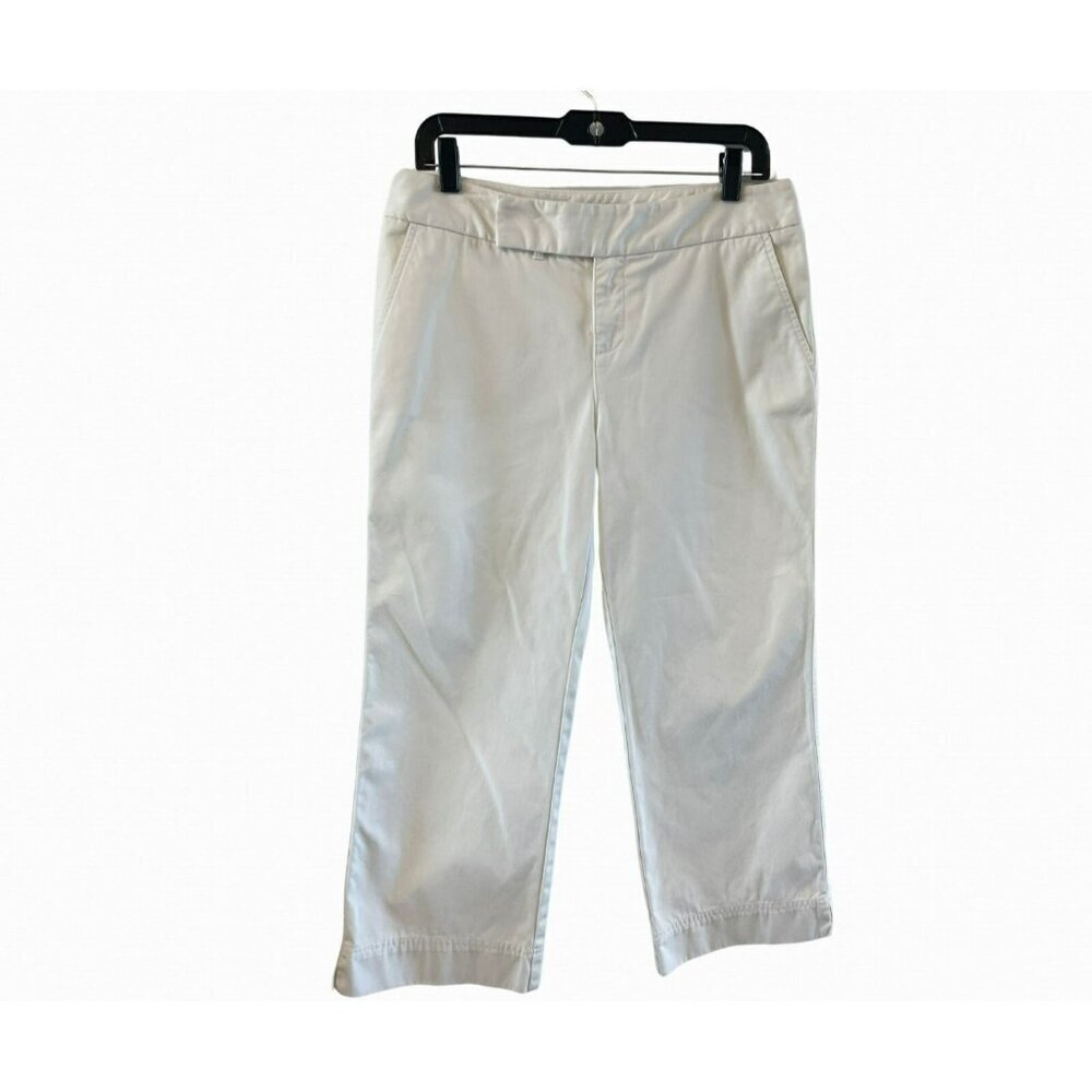 Eddie Bauer Women White Vashon Fit Cropped pant 10? 32" Waist *See Description